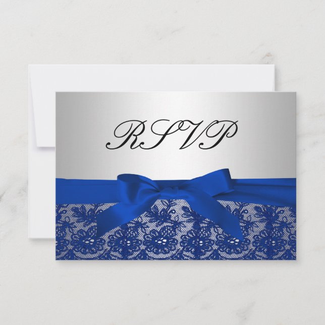 RSVP de Casamento de rendas marinho Azul e Silver (Frente)