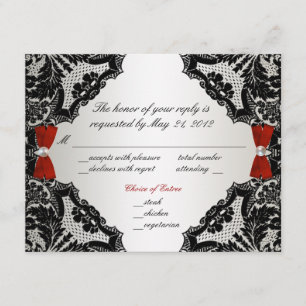 RSVP de Casamento de rendas Vermelho, Branco e Pre