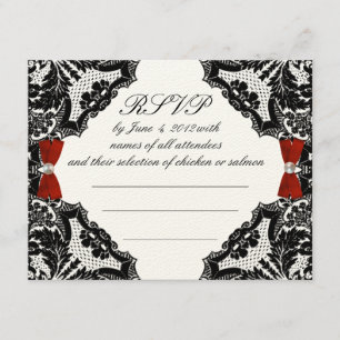 RSVP de Casamento de rendas Vermelho, Marfim e Pre