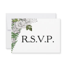 RSVP de Casamento de Rosas Brancas e Ferns