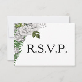 RSVP de Casamento de Rosas Brancas e Ferns