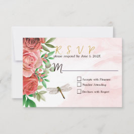 RSVP de Casamento de Rosas e Dragonias Rosa Elegan