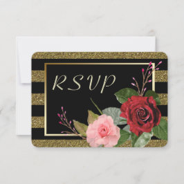 RSVP de Casamento de Rosas vermelhas Rosa Stripe S