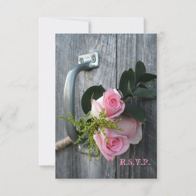 RSVP de Casamento de Roses e Barnwood Rosa (Frente)