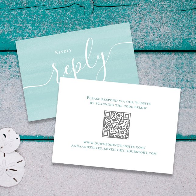 RSVP de Casamento de Script Azul Turquesa (Turquoise blue wedding rsvp card)