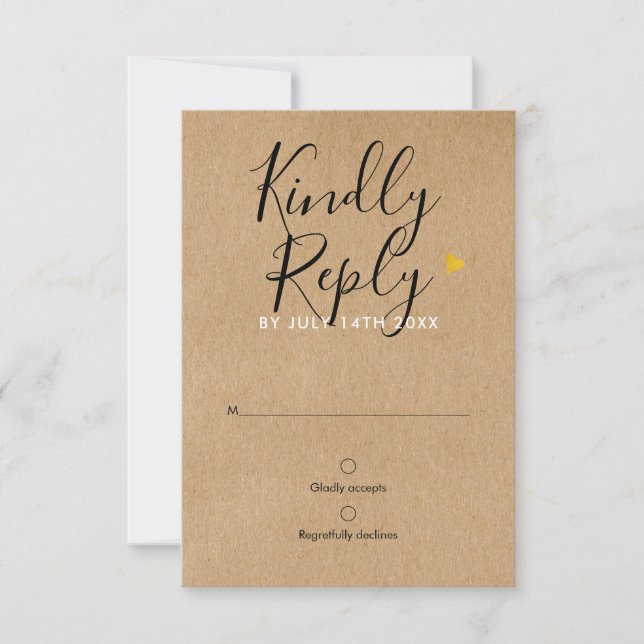 RSVP de Casamento de Script Chic Dourado do Coraçã (Frente)