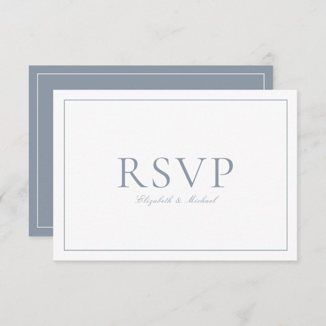 RSVP de Casamento de Script de Caligrafia Azul Ele (Frente/Verso)