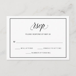 RSVP de Casamento de Script de Rico Preto e Branco