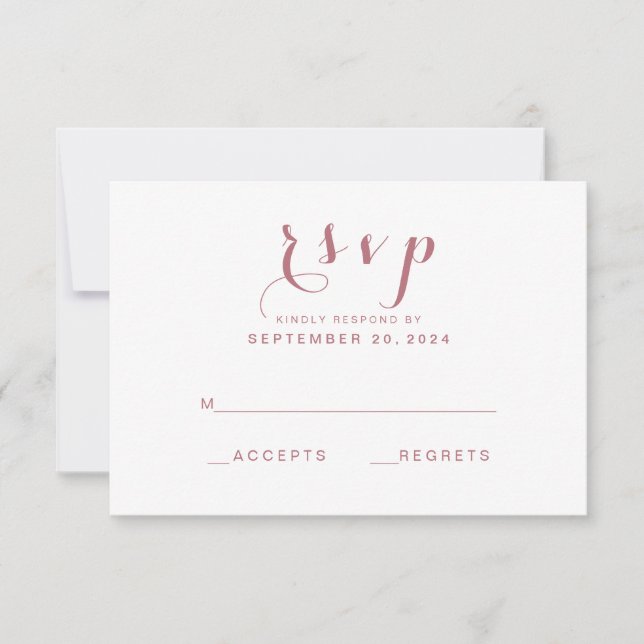 RSVP de Casamento de Script Elegante Simples e ros (Frente)