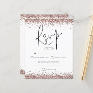 RSVP de Casamento de Script Glitter Dourado do Ros