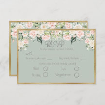 RSVP de Casamento de Script Verde Dourado Floral E