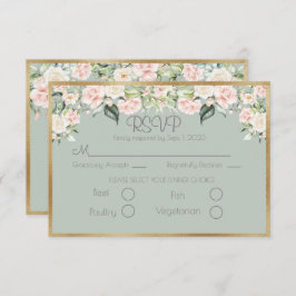 RSVP de Casamento de Script Verde Dourado Floral E