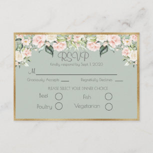 RSVP de Casamento de Script Verde Floral Dourado E