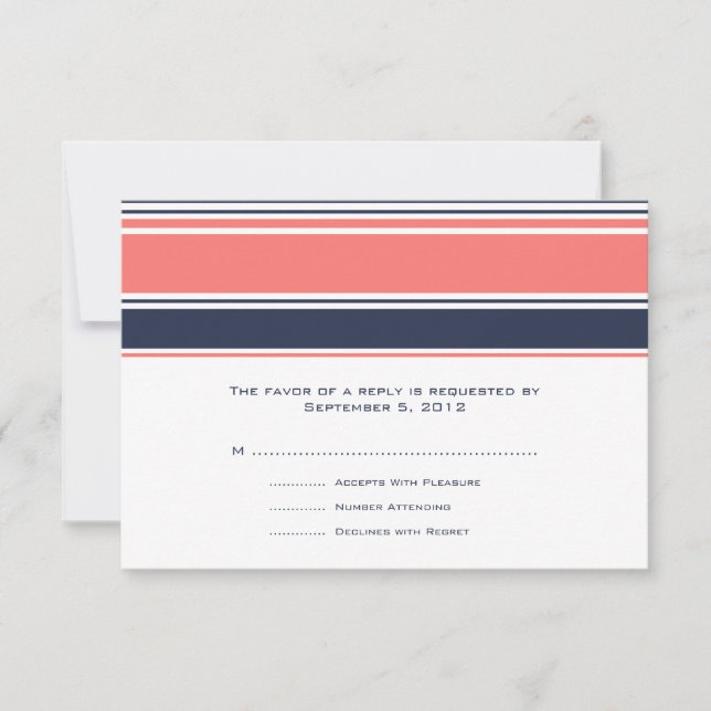 RSVP de Casamento de Stripes Modernas Rosa e Azul (Frente)