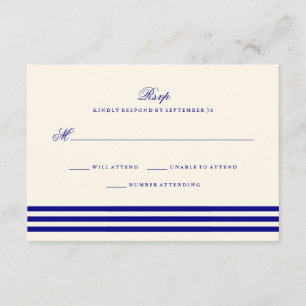 RSVP de Casamento de Stripes sofisticadas com Azul