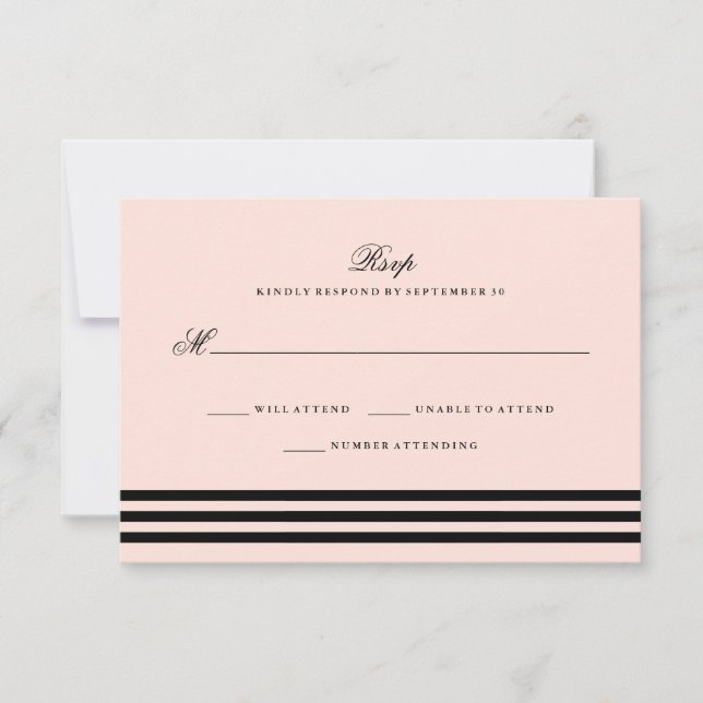RSVP de Casamento de Stripes sofisticadas Cor-de-r (Frente)