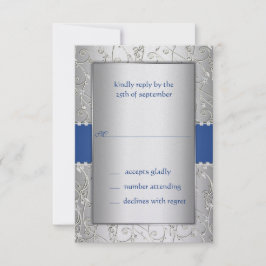 RSVP de Casamento de Swirl Azul e Prata