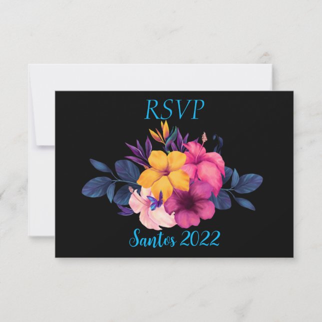 RSVP de Casamento de Tema Tropical Elegante (Frente)