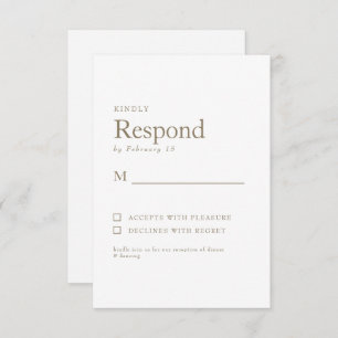 RSVP de Casamento de Texto Dourado Branco primaver