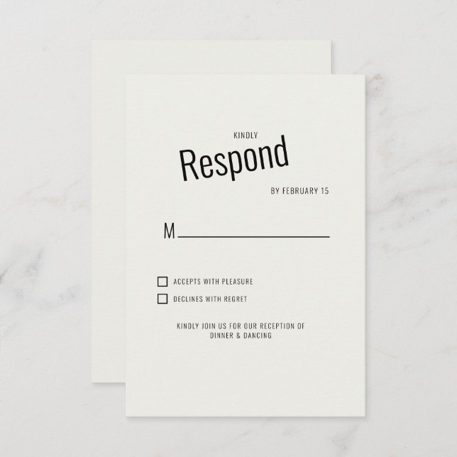 RSVP de Casamento de Texto Preto Moderno (Frente/Verso)