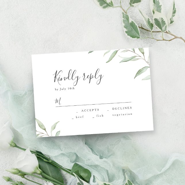 RSVP de casamento de tipo botânico mínimo verde (Minimal greenery botanical rustic wedding RSVP)
