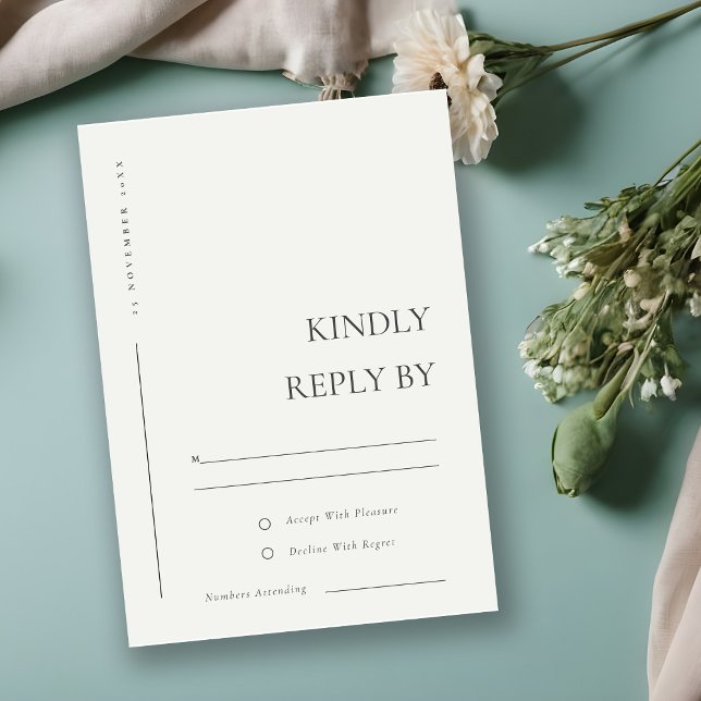 RSVP DE CASAMENTO DE TIPOGRAFIA BRANCA PRETA MÍNIM (Criador carregado)