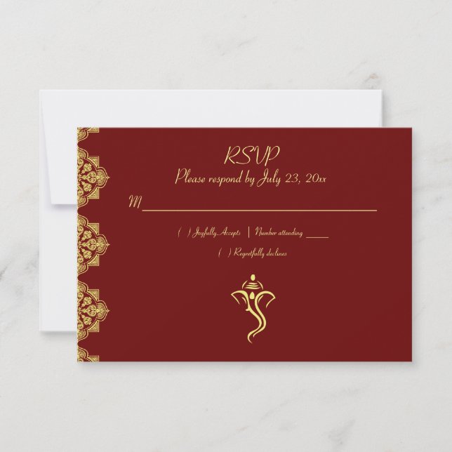 RSVP de Casamento de Vinayaka Vermelho e Dourado E (Frente)
