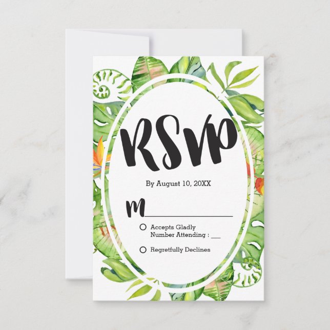 RSVP de Casamento de Wreath na Ilha de Palm Tropic (Frente)