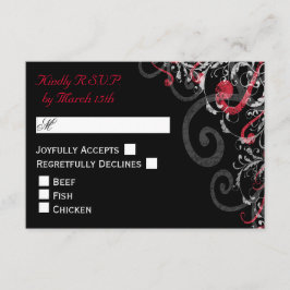 RSVP de casamento do Black, White e Red Swirl