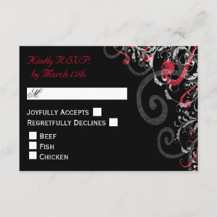 RSVP de casamento do Black, White e Red Swirl