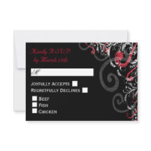 RSVP de casamento do Black, White e Red Swirl