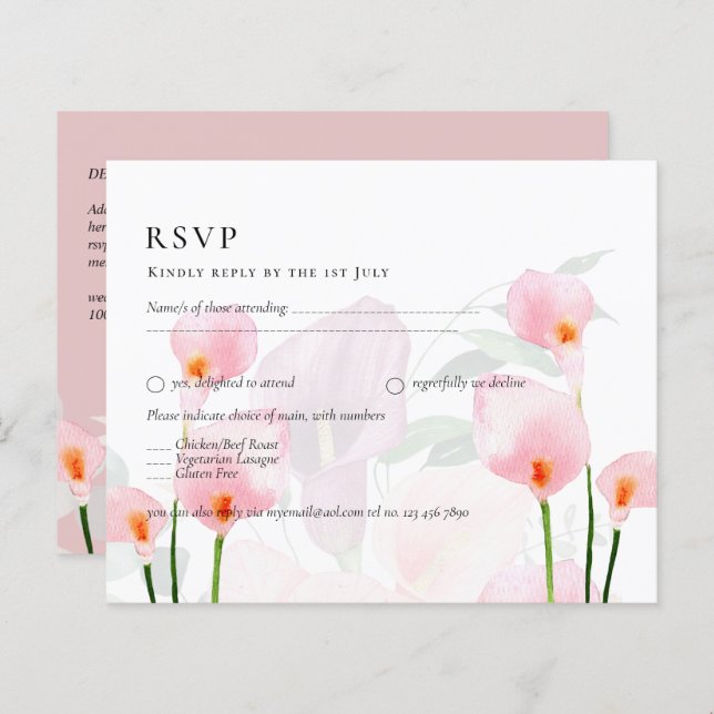 RSVP de Casamento do Buquê Lily Calla Rosa (Frente/Verso)