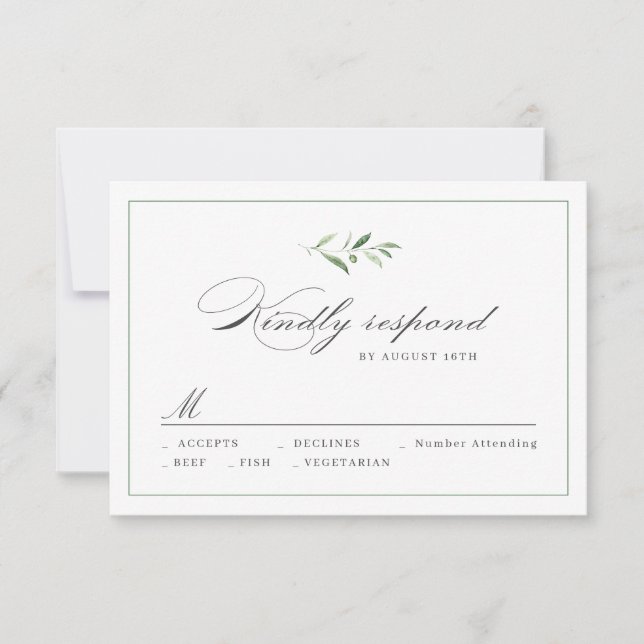 RSVP de casamento do Classic Elegance Script Green (Frente)