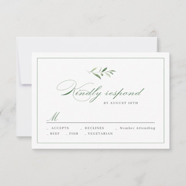 RSVP de casamento do Classic Elegance Script Green (Frente)