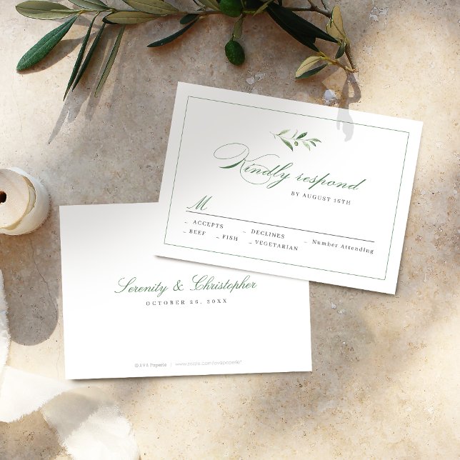 RSVP de casamento do Classic Elegance Script Green (Classic Elegance Script Greenery wedding RSVP)