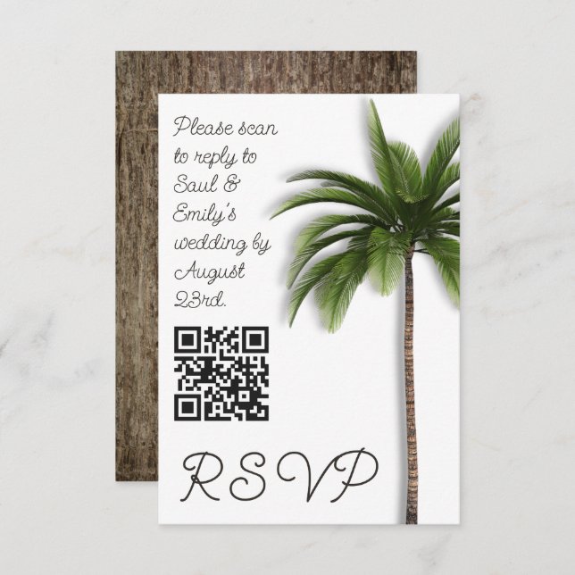 RSVP de Casamento do Código QR da Árvore Palm (Frente/Verso)