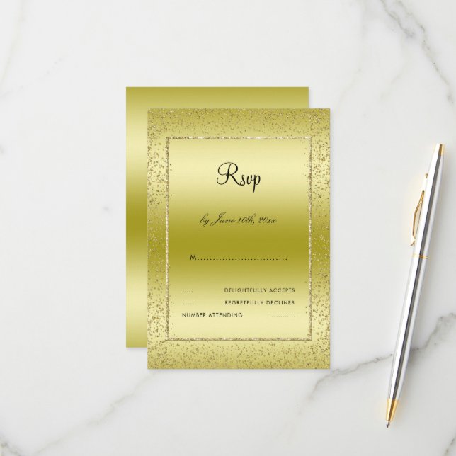 RSVP de Casamento do Confetti Dourado 50º (Frente/Verso In Situ)