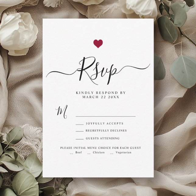 RSVP de Casamento do Coração Vermelho com Script M (Criador carregado)