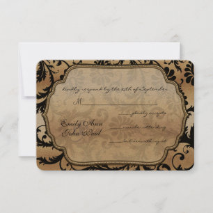 RSVP de Casamento do Damasco Negro e Dourado