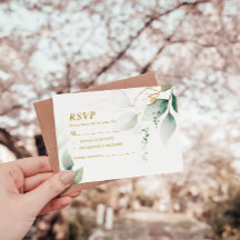 RSVP de Casamento do Eucalyptus VAR 1 Verde e Dour
