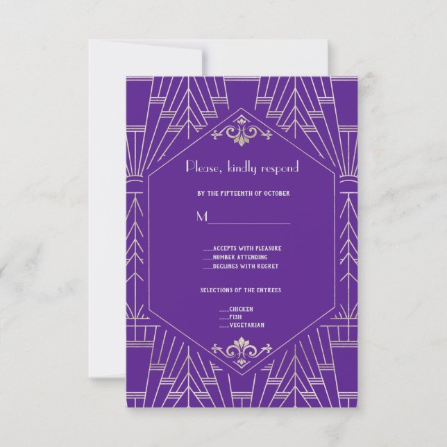 RSVP de Casamento do Excelente prateado roxo real  (Frente)