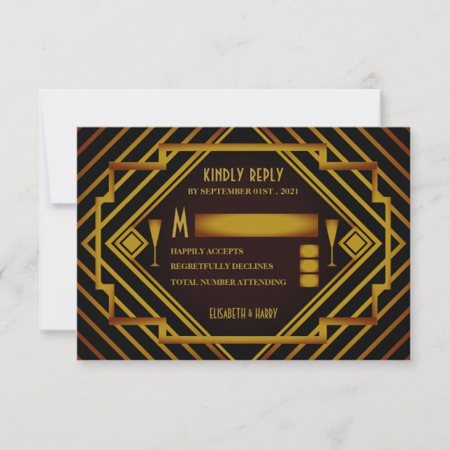RSVP de Casamento do Gatsby Dourado 2020 (Frente)