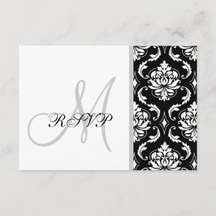 RSVP de Casamento do Monograma do Damasco Negro