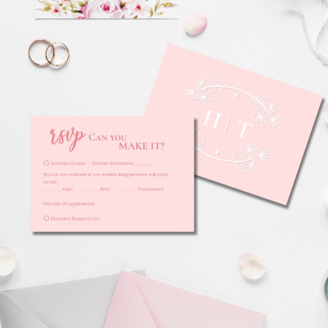 RSVP de Casamento do Monograma Rosa Moderno Elegan (Elegant Modern Pink Monogram Crest Wedding RSVP)