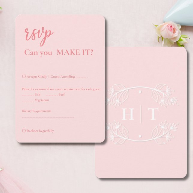 RSVP de Casamento do Monograma Rosa Moderno Elegan (Elegant Modern Pink Monogram Crest Wedding RSVP)