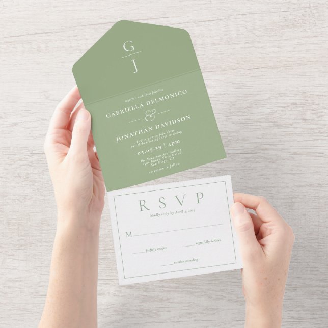 RSVP de Casamento do Monograma Verde do Modern Sag (Tearaway)