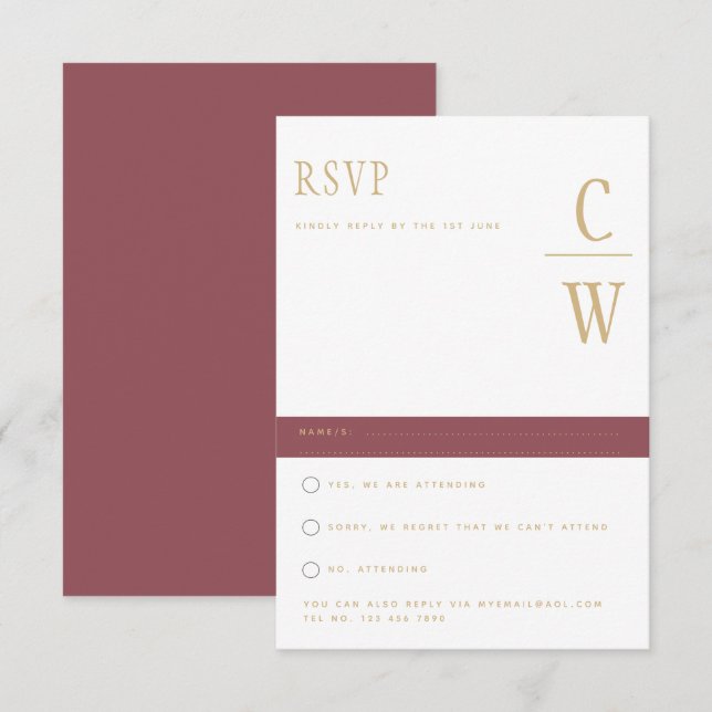 RSVP de Casamento Dourado Cor-de-Rosa Rosa moderno (Frente/Verso)