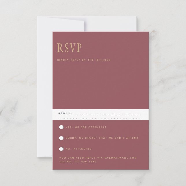 RSVP de Casamento Dourado Cor-de-Rosa Rosa moderno (Frente)