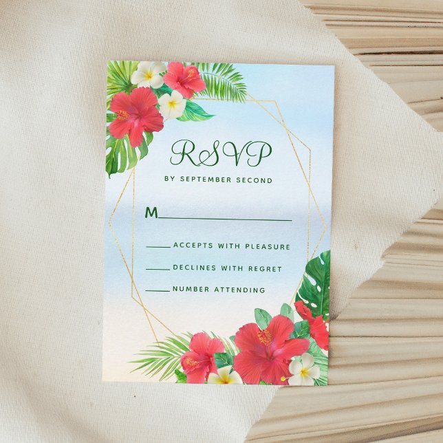 RSVP de Casamento Dourado da Praia Floral Tropical (Criador carregado)