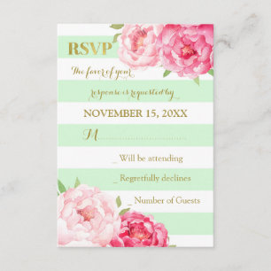 RSVP de Casamento Dourado de Flores Rosa  com Faix